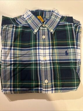 Polo by Ralph Lauren Navy, Green & Yellow Plaid Button-Down Shirt